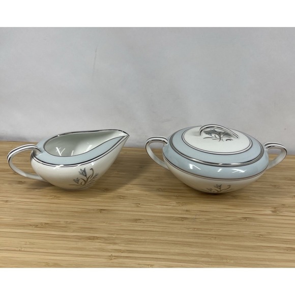 Noritake Other - Noritake Bluebell 5558 Sugar Bowl w Lid & Creamer Set Japan Platinum